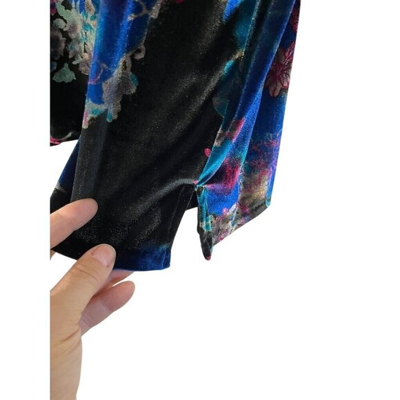 Badgley Mischka Velour Floral Top 2X Blue Retro Boho Western Coastal Preppy 80s - Picture 10 of 15